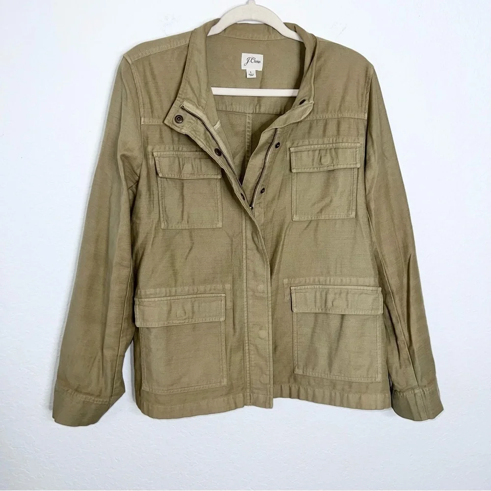 J. Crew Military Jacket Women’s Large Green Garment Dyed Zip Up C4
